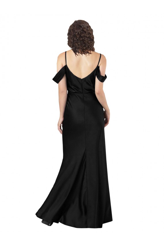 Off the Shoulder Long Silk like Satin Black Sleeveless Formal Dress / Bridesmaid Dress Victoria