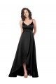 V-Neck Long Silk like Satin Black Sleeveless High Low Evening Gown / Prom Dress / Bridesmaid Dress Victoria