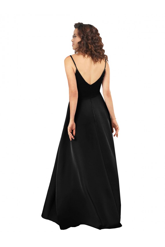 V-Neck Long Silk like Satin Black Sleeveless High Low Evening Gown / Prom Dress / Bridesmaid Dress Victoria