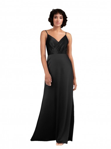 V-Neck Long Silk like Satin Black Column Sleeveless Formal Evening Gown / Prom Dress / Bridesmaid Dress Victoria