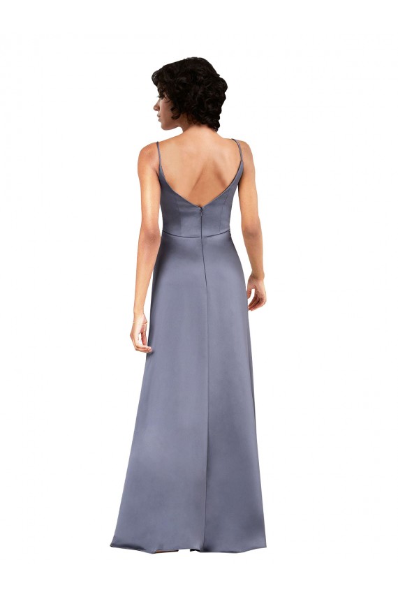 V-Neck Long Silk like Satin Black Column Sleeveless Formal Evening Gown / Prom Dress / Bridesmaid Dress Victoria