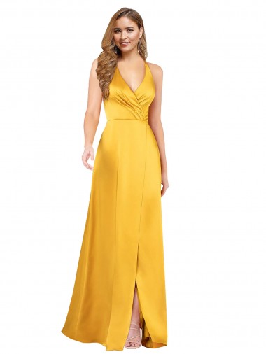 V-Neck Long Silk like Satin Sleeveless Formal Dress / Bridesmaid Dress Victoria