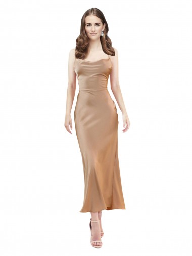 Cowl Neck Midi Length Silk like Satin Rose Gold Sleeveless Formal Evening Gown / Prom Dress / Bridesmaid Dress Victoria