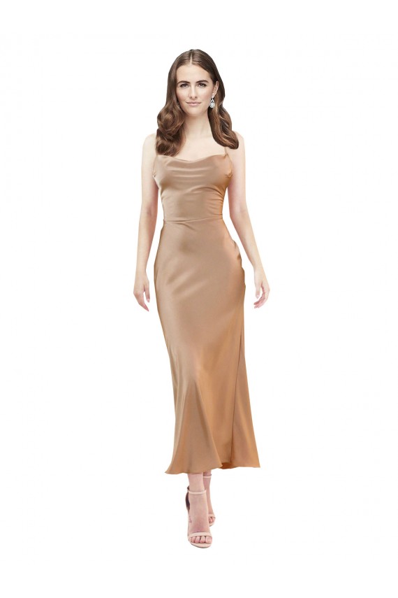 Cowl Neck Midi Length Silk like Satin Rose Gold Sleeveless Formal Evening Gown / Prom Dress / Bridesmaid Dress Victoria