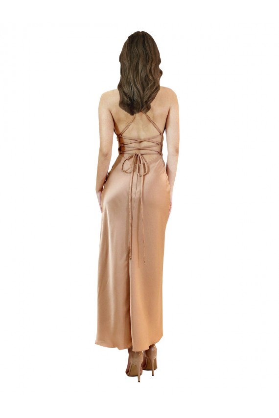 Cowl Neck Midi Length Silk like Satin Rose Gold Sleeveless Formal Evening Gown / Prom Dress / Bridesmaid Dress Victoria