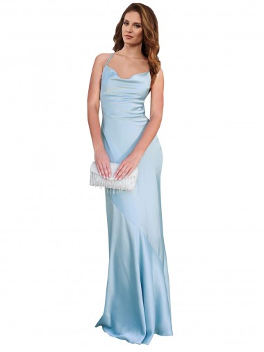 Cowl Neck Long Silk like Satin Light Sky Blue Sleeveless Formal Evening Gown / Prom Dress / Bridesmaid Dress Victoria