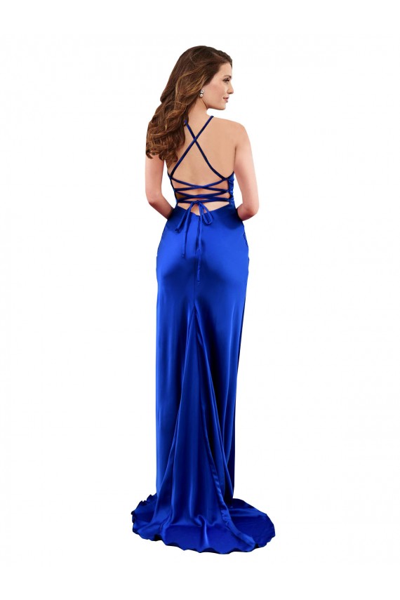 Cowl Neck Long Silk like Satin Royal Blue Sleeveless Formal Evening Gown / Prom Dress / Bridesmaid Dress Victoria