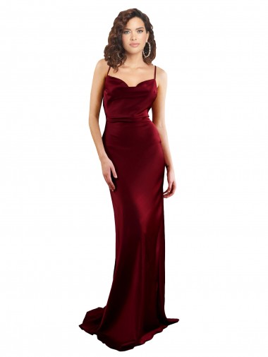 Cowl Neck Long Silk like Satin Burgundy Sleeveless Formal Evening Gown / Prom Dress / Bridesmaid Dress Victoria