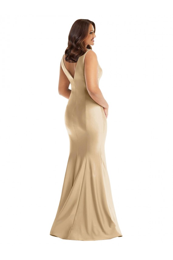 V-Neck Long Silk like Satin Soft Gold Sleeveless Formal Plus Size Evening Gown / Prom Dress / Bridesmaid Dress Victoria