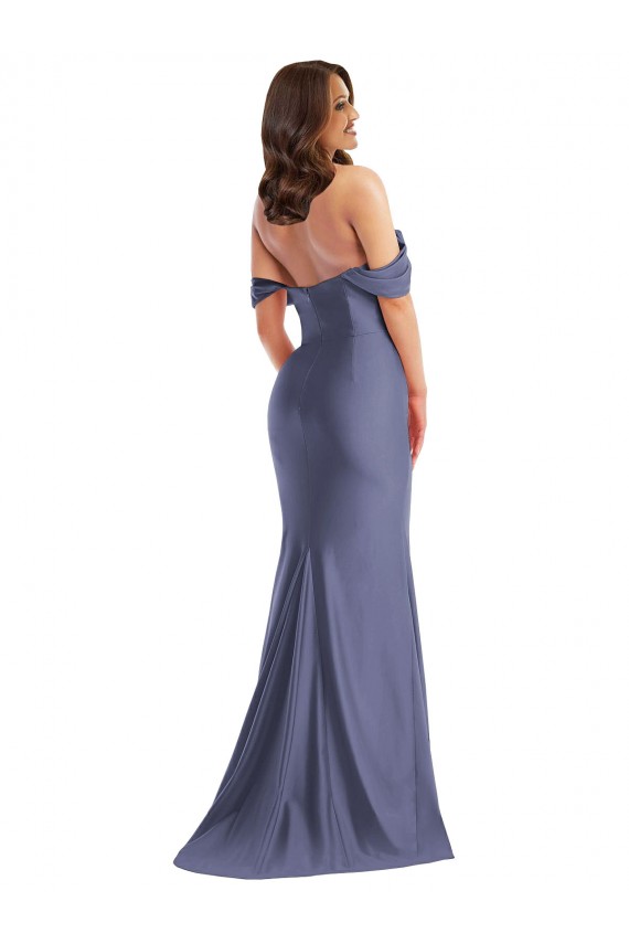 Off the Shoulder Long Silk like Satin French Blue Sleeveless Black Tie Plus Size Evening Gown / Prom Dress / Bridesmaid Dress Victoria