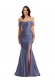 Off the Shoulder Long Silk like Satin French Blue Sleeveless Black Tie Plus Size Evening Gown / Prom Dress / Bridesmaid Dress Victoria