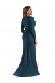 V-Neck Long Silk like Satin Atlantic Blue Long Sleeves Formal Plus Size Evening Gown / Prom Dress / Bridesmaid Dress Victoria