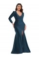 V-Neck Long Silk like Satin Atlantic Blue Long Sleeves Formal Plus Size Evening Gown / Prom Dress / Bridesmaid Dress Victoria