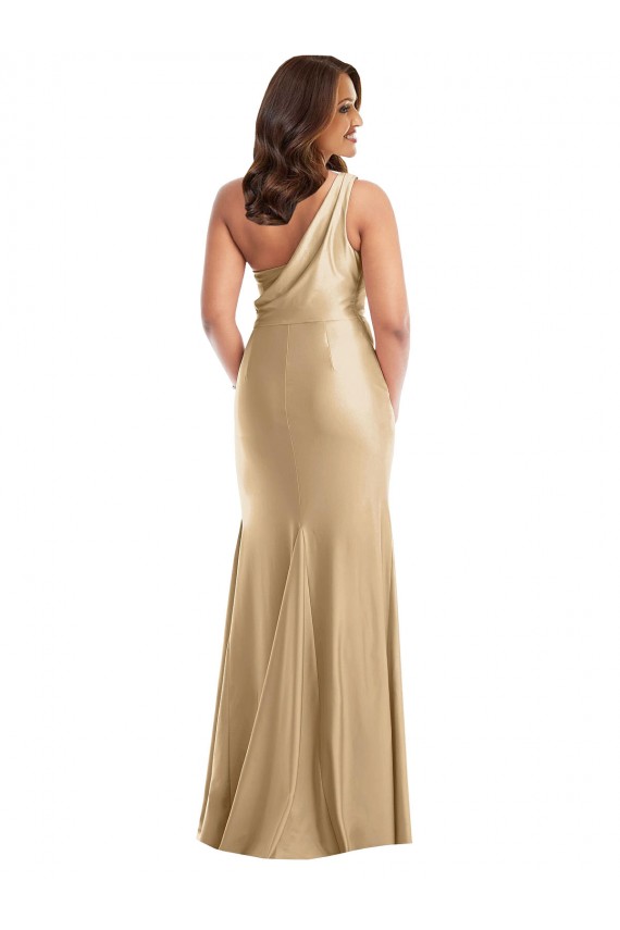 One Shoulder Long Silk like Satin Soft Gold Sleeveless Formal Plus Size Evening Gown / Prom Dress / Bridesmaid Dress Victoria