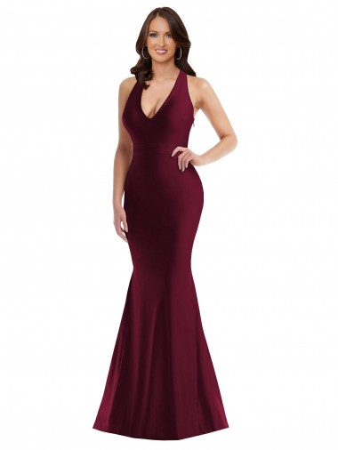 V-Neck Long Silk like Satin Burgundy Sleeveless Formal Plus Size Evening Gown / Prom Dress / Bridesmaid Dress Victoria