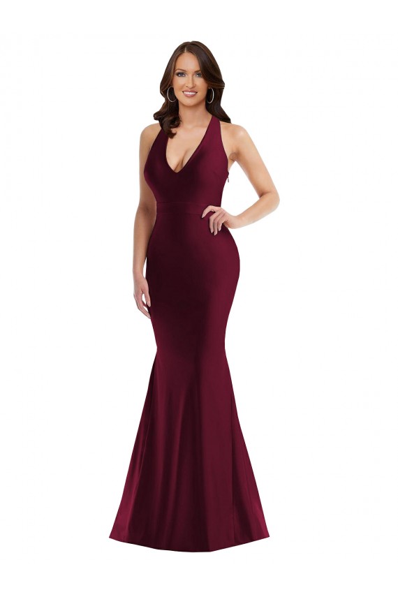 V-Neck Long Silk like Satin Burgundy Sleeveless Formal Plus Size Evening Gown / Prom Dress / Bridesmaid Dress Victoria