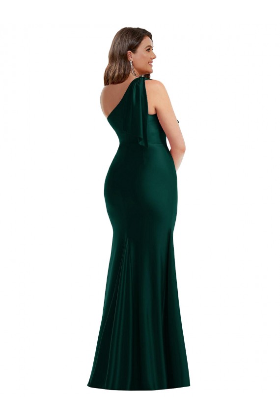 One Shoulder Long Silk like Satin Ever Green Sleeveless Formal Plus Size Evening Gown / Prom Dress / Bridesmaid Dress Victoria
