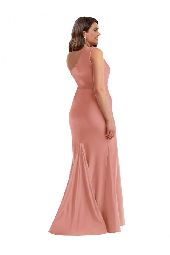 One Shoulder Long Silk like Satin Georgia Peach Sleeveless Black Tie Plus Size Evening Gown / Prom Dress / Bridesmaid Dress Victoria