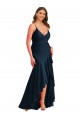 Spaghetti Straps Long Silk like Satin Dark Navy Sleeveless High Low Plus Size Evening Gown / Prom Dress / Bridesmaid Dress Victoria