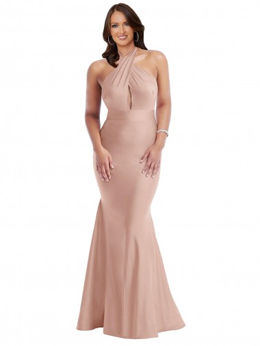 Halter Neck Long Silk like Satin Dusty Pink Sleeveless Formal Plus Size Evening Gown / Prom Dress / Bridesmaid Dress Victoria