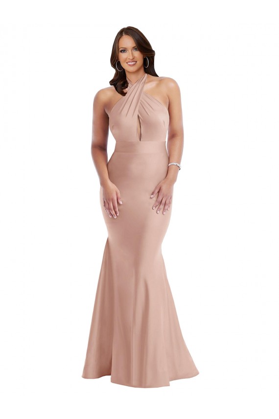 Halter Neck Long Silk like Satin Dusty Pink Sleeveless Formal Plus Size Evening Gown / Prom Dress / Bridesmaid Dress Victoria