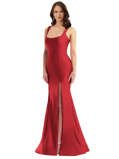 Square Neck Long Silk like Satin Red Sleeveless Formal Plus Size Evening Gown / Prom Dress / Bridesmaid Dress Victoria