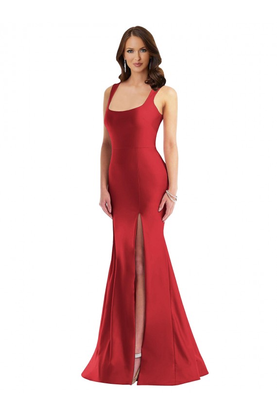 Square Neck Long Silk like Satin Red Sleeveless Formal Plus Size Evening Gown / Prom Dress / Bridesmaid Dress Victoria