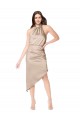 Halter Neck Midi Length Silk like Satin Champagne Pink Sleeveless High Low Prom Dress / Bridesmaid Dress Victoria