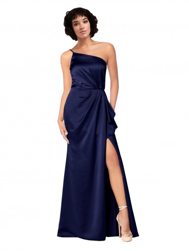 One Shoulder Long Silk like Satin Sapphire Sleeveless Black Tie Evening Gown / Prom Dress / Bridesmaid Dress Victoria