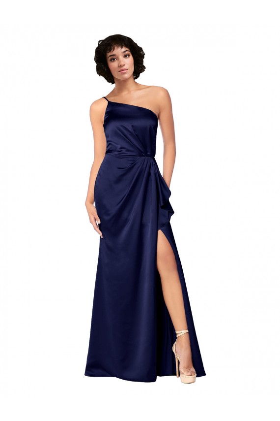 One Shoulder Long Silk like Satin Sapphire Sleeveless Black Tie Evening Gown / Prom Dress / Bridesmaid Dress Victoria