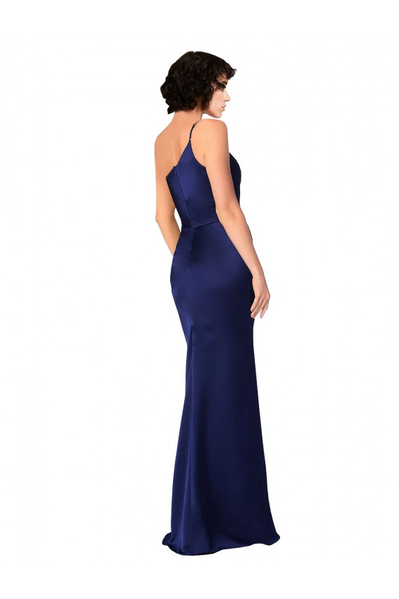 One Shoulder Long Silk like Satin Sapphire Sleeveless Black Tie Evening Gown / Prom Dress / Bridesmaid Dress Victoria
