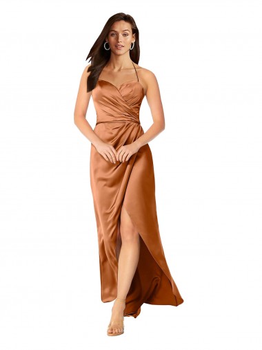 Sweetheart Long Silk like Satin Orange Sleeveless High Low Evening Gown / Prom Dress / Bridesmaid Dress Victoria