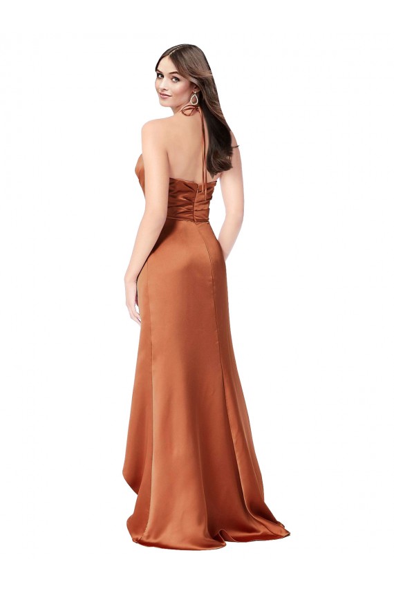 Sweetheart Long Silk like Satin Orange Sleeveless High Low Evening Gown / Prom Dress / Bridesmaid Dress Victoria