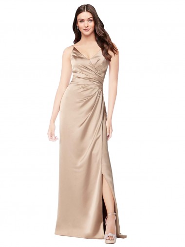 V-Neck Long Silk like Satin Champagne Pink Sleeveless Formal Evening Gown / Prom Dress / Bridesmaid Dress Victoria