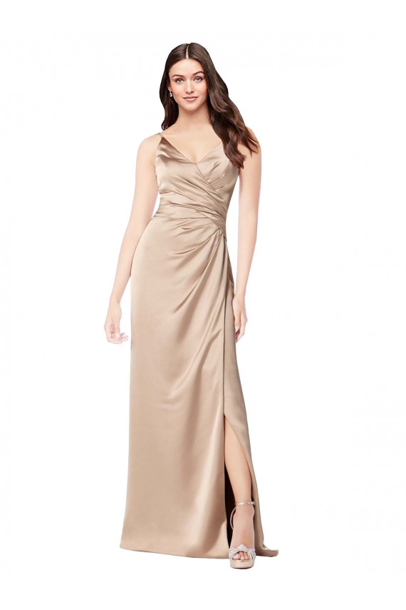 V-Neck Long Silk like Satin Champagne Pink Sleeveless Formal Evening Gown / Prom Dress / Bridesmaid Dress Victoria