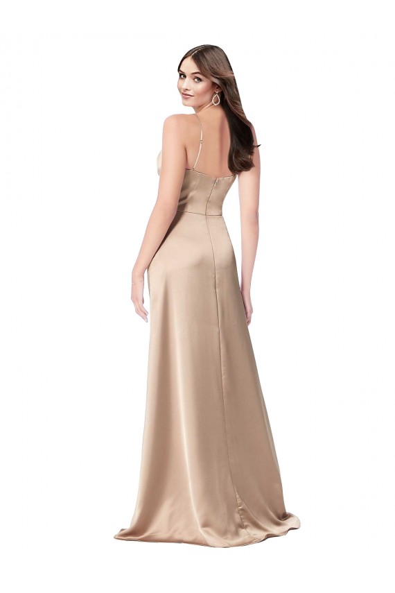 V-Neck Long Silk like Satin Champagne Pink Sleeveless Formal Evening Gown / Prom Dress / Bridesmaid Dress Victoria