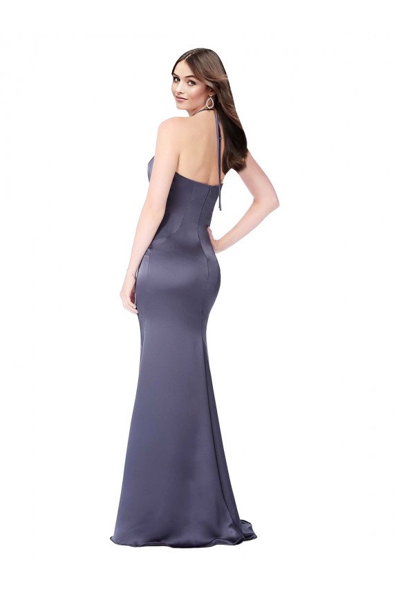 Halter Neck Long Silk like Satin Dusk Sleeveless Formal Evening Gown / Prom Dress / Bridesmaid Dress Victoria
