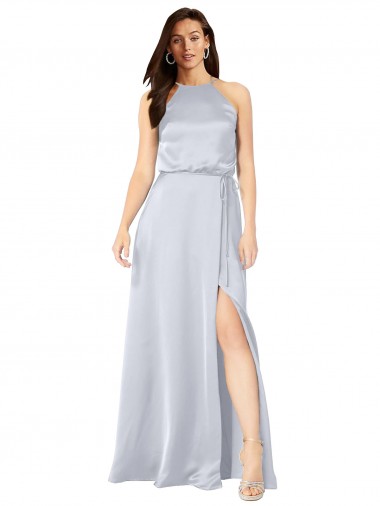 Halter Neck Long Silk like Satin Fog Sleeveless Formal Evening Gown / Bridesmaid Dress Victoria