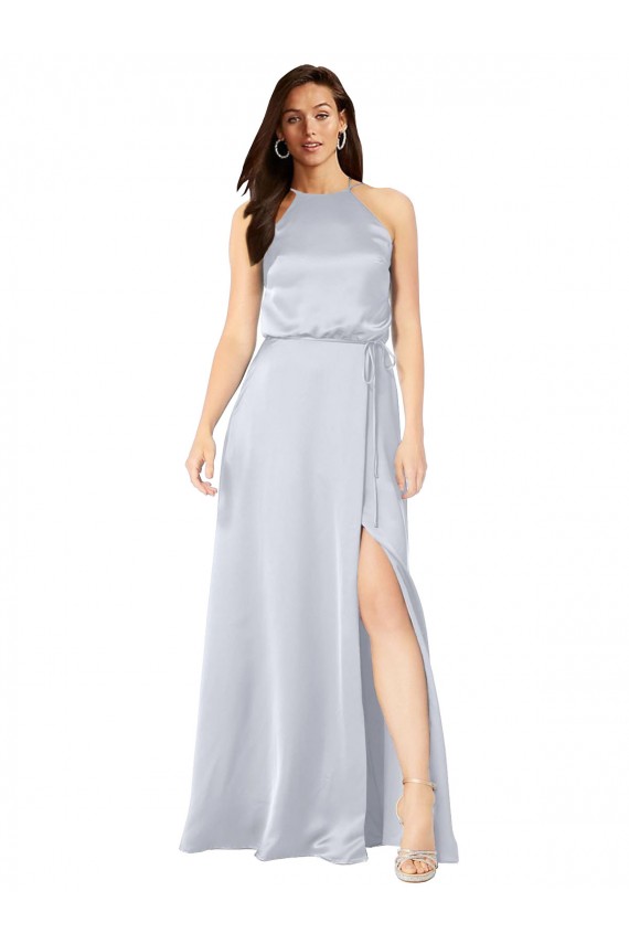 Halter Neck Long Silk like Satin Fog Sleeveless Formal Evening Gown / Bridesmaid Dress Victoria