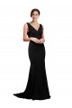 V-Neck Sweep Train Silk like Satin Black Sleeveless Formal Evening Gown / Prom Dress / Bridesmaid Dress Victoria