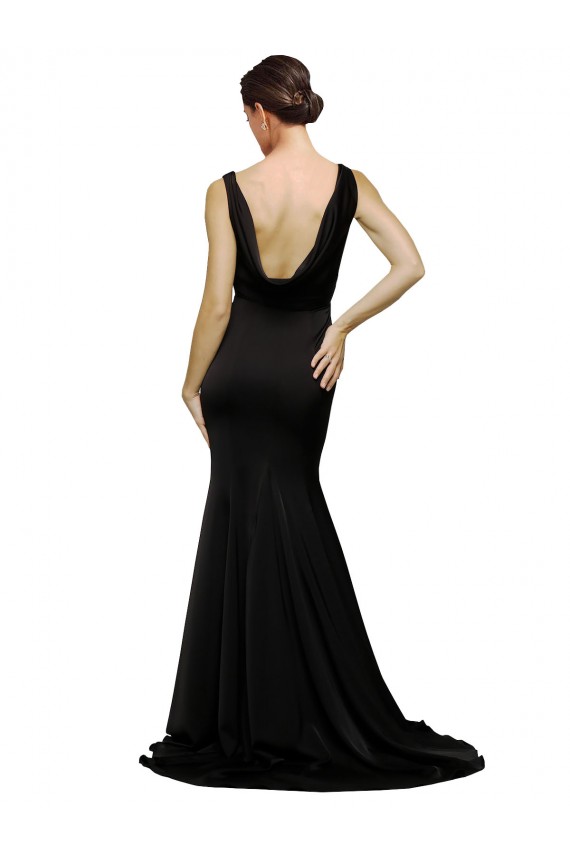 V-Neck Sweep Train Silk like Satin Black Sleeveless Formal Evening Gown / Prom Dress / Bridesmaid Dress Victoria