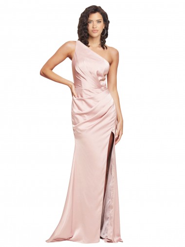 One Shoulder Long Silk like Satin Pink Sleeveless Formal Evening Gown / Prom Dress / Bridesmaid Dress Victoria