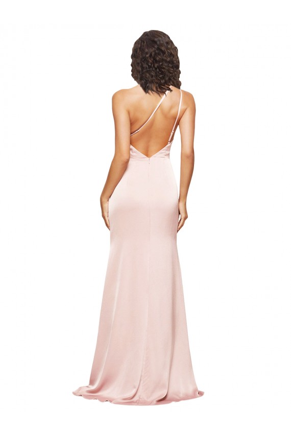 One Shoulder Long Silk like Satin Pink Sleeveless Formal Evening Gown / Prom Dress / Bridesmaid Dress Victoria