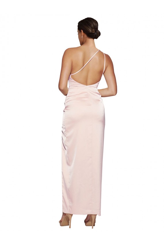 One Shoulder Long Silk like Satin Pink Sleeveless Semi Formal Evening Dress / Prom Dress / Bridesmaid Dress Victoria