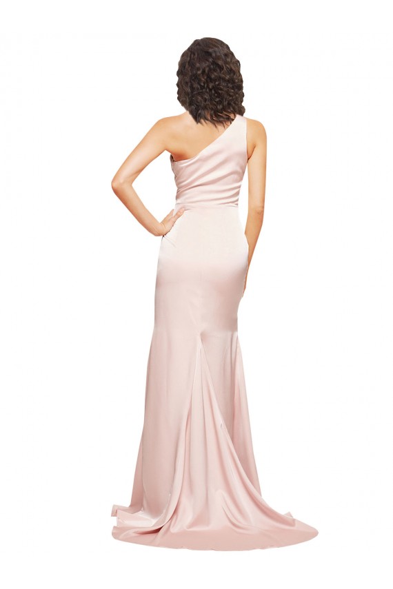 One Shoulder Long Silk like Satin Pink Sleeveless Black Tie Evening Dress / Prom Dress / Bridesmaid Dress Victoria