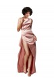 One Shoulder Long Silk like Satin Dusty Pink Sleeveless Formal Evening Gown / Prom Dress / Bridesmaid Dress Victoria