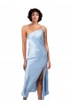One Shoulder Midi Length Silk like Satin Light Sky Blue Sleeveless Formal Evening Gown / Prom Dress / Bridesmaid Dress Victoria