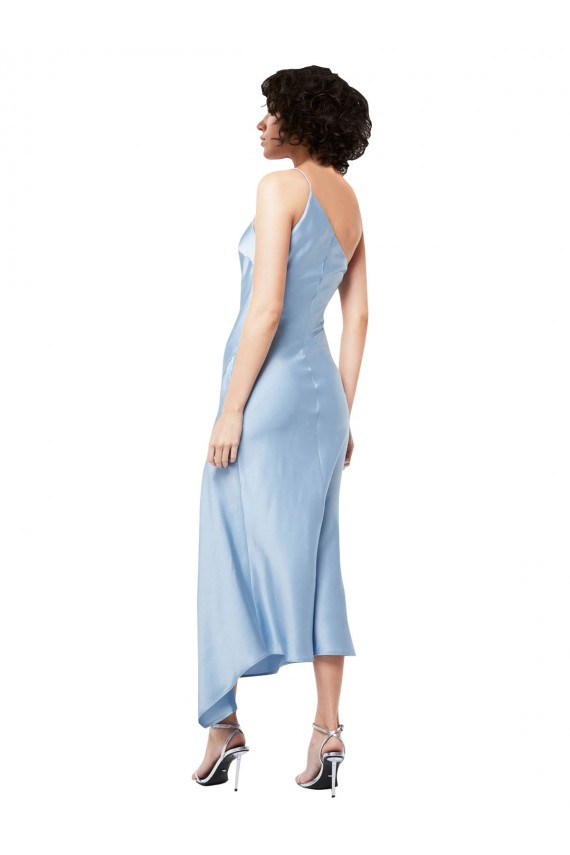 One Shoulder Midi Length Silk like Satin Light Sky Blue Sleeveless Formal Evening Gown / Prom Dress / Bridesmaid Dress Victoria