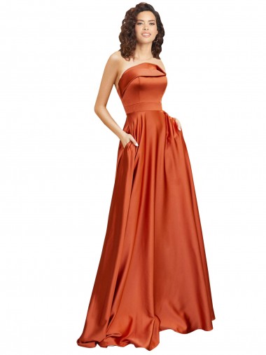 Round Neck Sweep Train Silk like Satin Burnt Orange Sleeveless Formal Evening Gown / Prom Dress / Bridesmaid Dress Victoria
