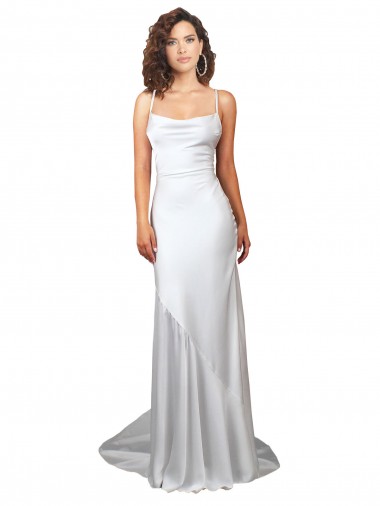 Cowl Neck Sweep Train Silk like Satin White Sleeveless Beach Wedding Dress Victoria